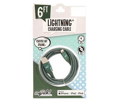Green & White Braided 6' Lightning Cable