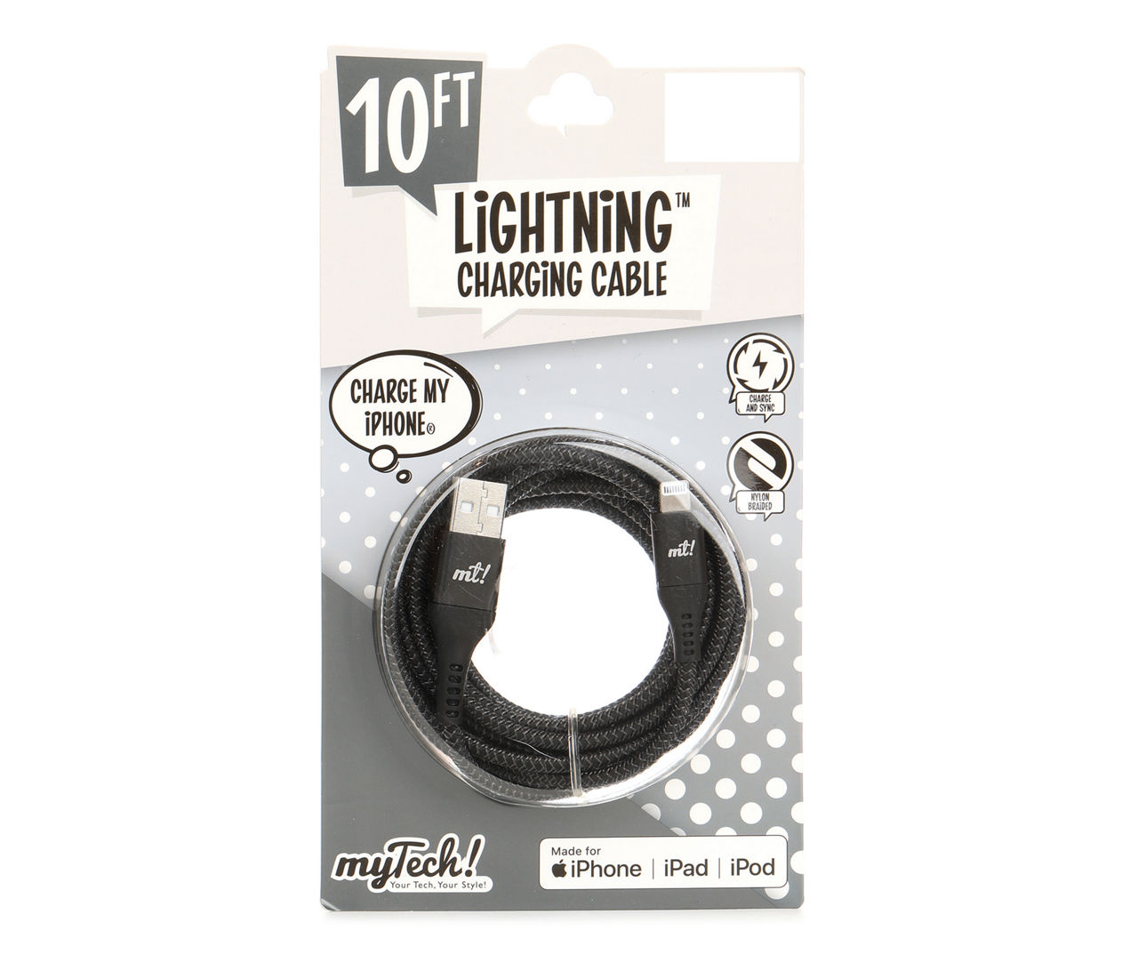 MyTech Black & Gray Braided 10' Lightning Cable Big Lots