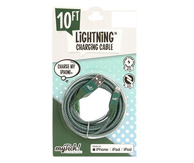 Green & White Braided 10' Lightning Cable