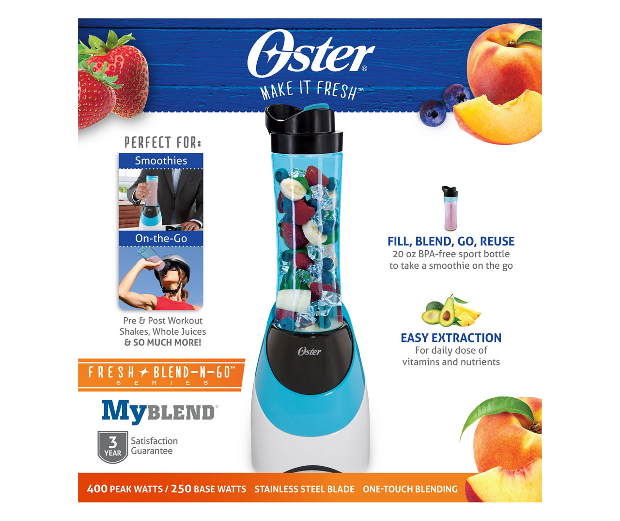  Oster BLSTPB-WBL My Blend 250-Watt Blender with Travel