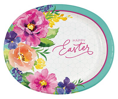 "Happy Easter" Spring Floral Paper Platter Plates, 8-Count