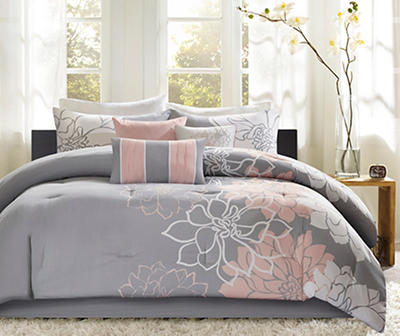 Jane Gray & Blush Floral Twin/Twin XL 6-Piece Comforter Set