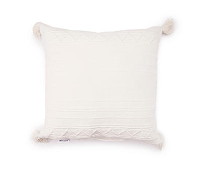 White Tamara Stripe Tassel-Accent Throw Pillow