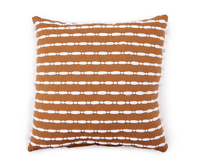 Golden Brown & White Tassel Stripe Throw Pillow