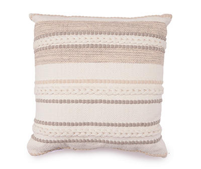 White & Tan Woven Dot Stripe Throw Pillow