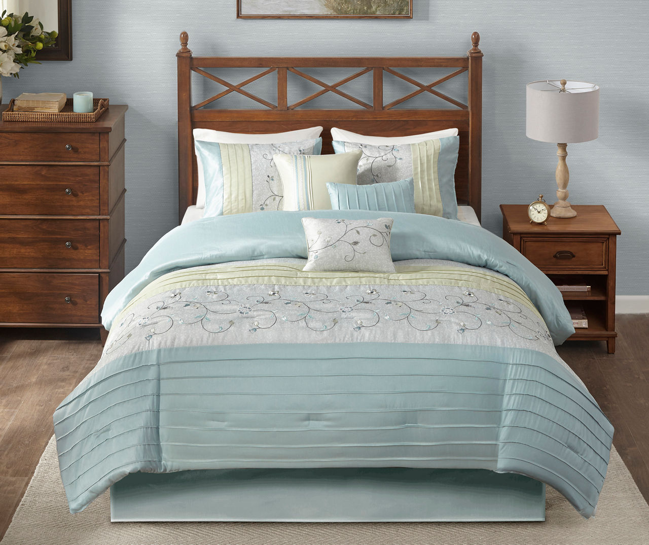 Monroe Floral Embroidered 7Piece Comforter Set Big Lots