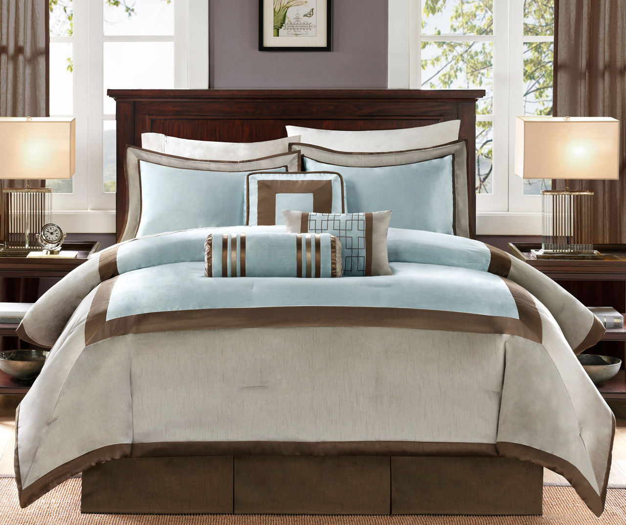 Light blue queen comforter set best sale