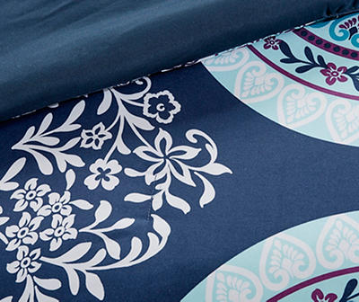 Blaire Navy & Aqua Boho Medallion Twin XL 8-Piece Comforter Set