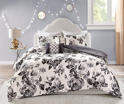 Hannah White & Black Floral Twin/Twin XL 4-Piece Comforter Set