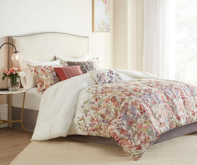 Julia Cream & Multi-Color Watercolor Floral King 7-Piece Comforter Set