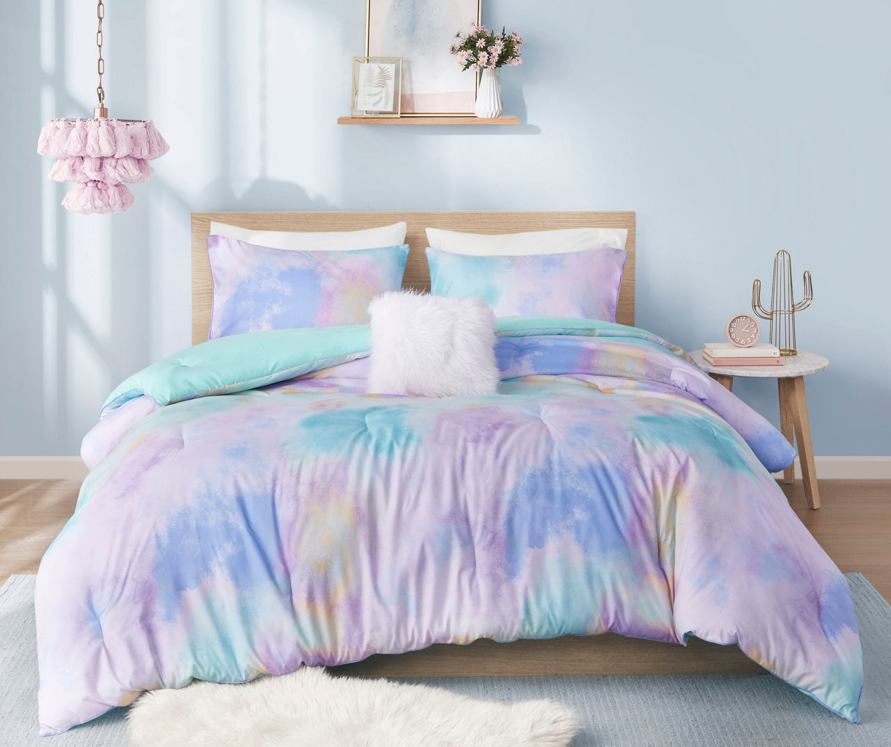 Lisa Aqua & Purple Pastel Watercolor Tie-Dye Full/Queen 4-Piece Comforter Set