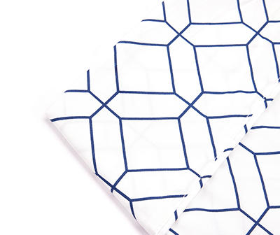 White & Blue Geometric King 4-Piece Sheet Set