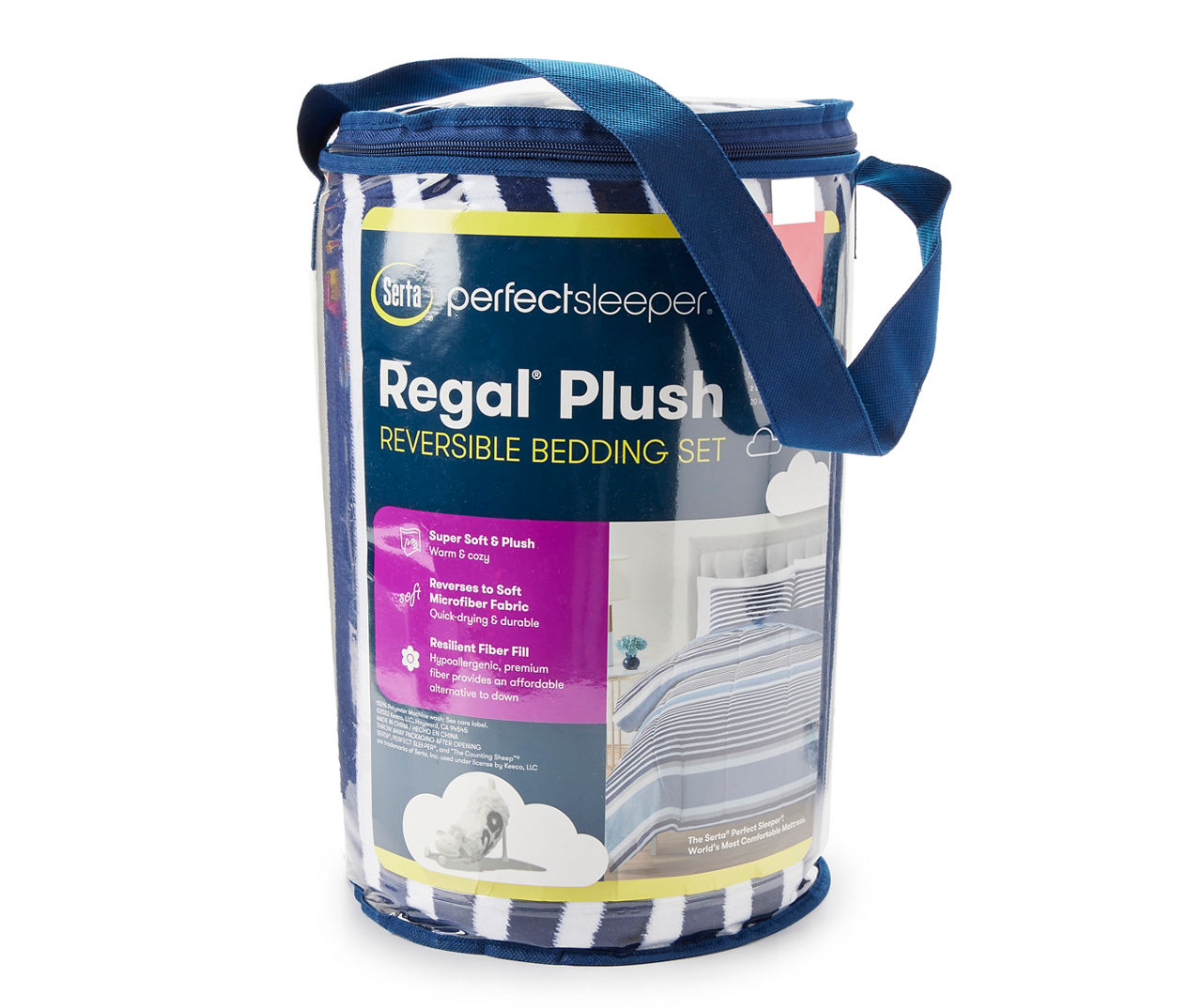 Serta Perfect Sleeper White & Blue Stripe Regal Plush Reversible Twin