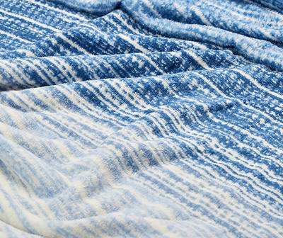 Farmhouse Collection Blue Stripe Fleece Throw, (50" x 60")