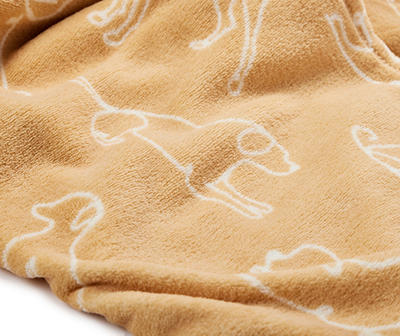 Farmhouse Collection Tan & White Dog Pattern Fleece Throw, (50" x 60")