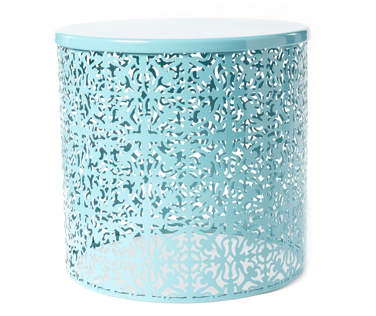 Real Living 16.5" Blue Scroll CutOut Metal Drum Garden Table Big Lots