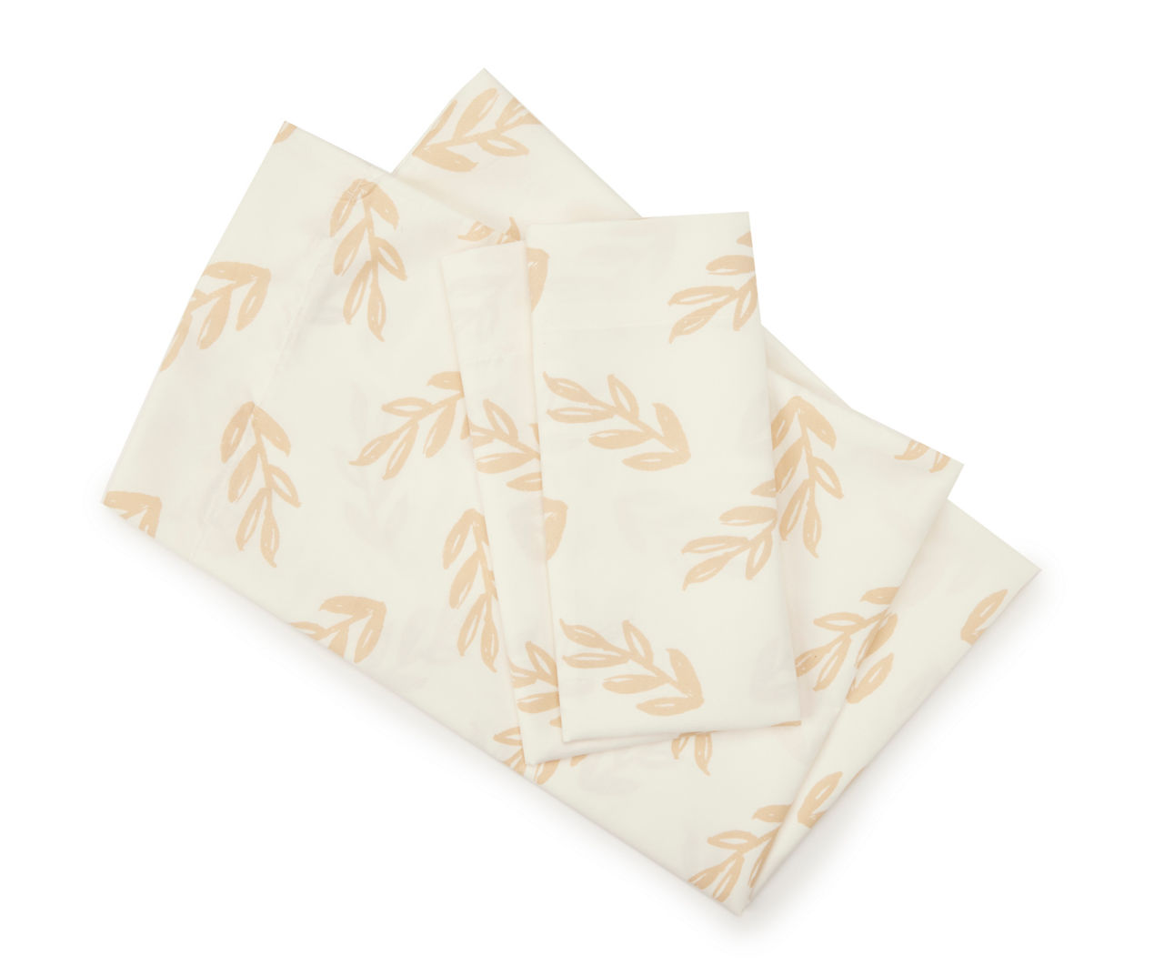 White & Tan Leaf Print Queen 4-Piece Sheet Set