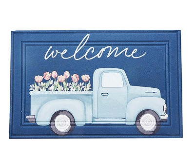 "Welcome" Navy & Blue Tulip Truck Crumb Rubber Doormat