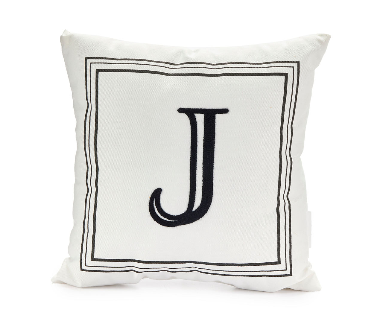 "J" White & Black Bordered Initial Square Throw Pillow