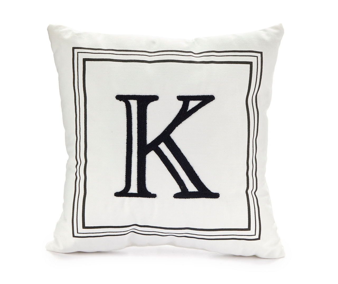 "K" White & Black Bordered Initial Square Throw Pillow