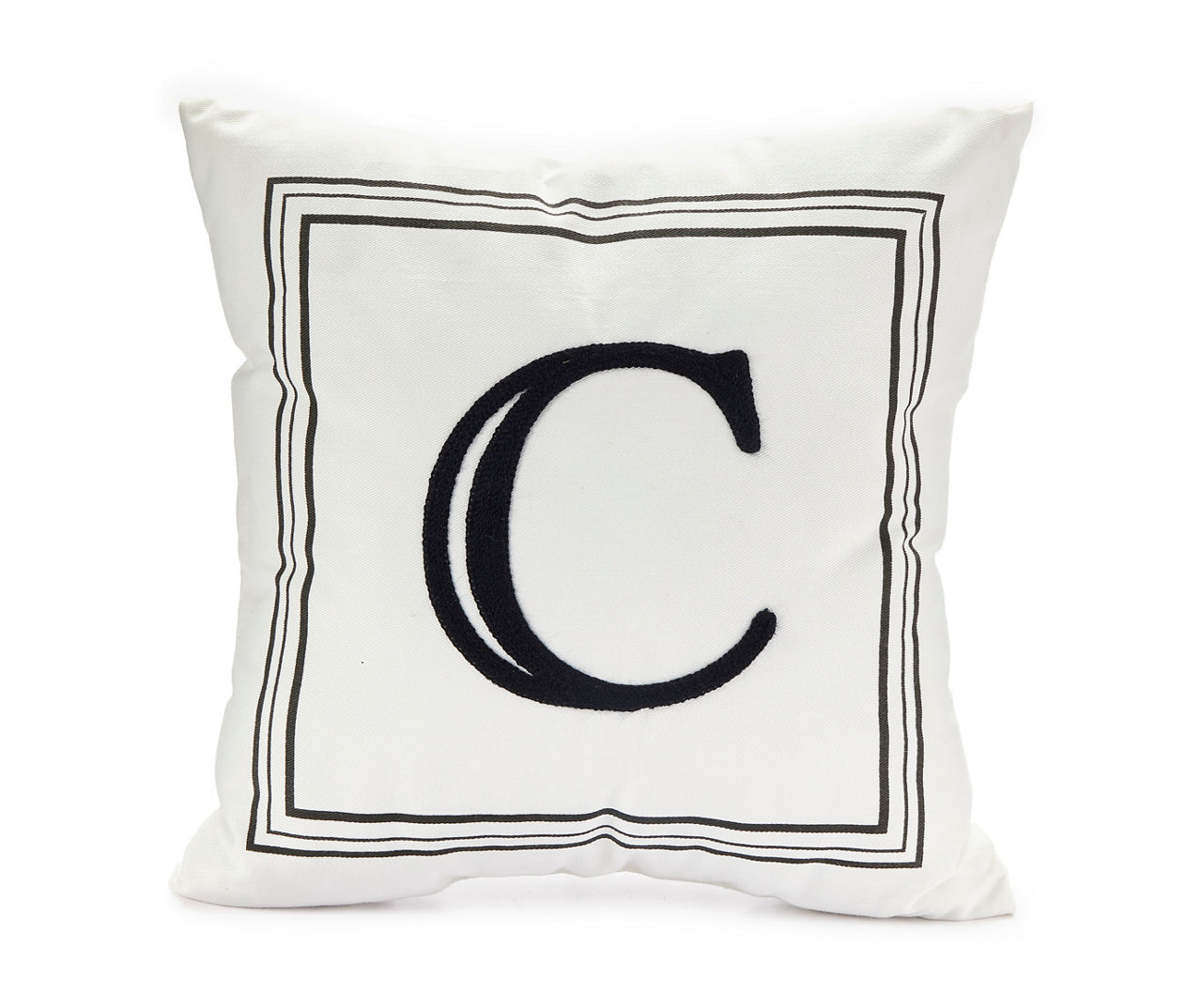 "C" White & Black Bordered Initial Square Throw Pillow