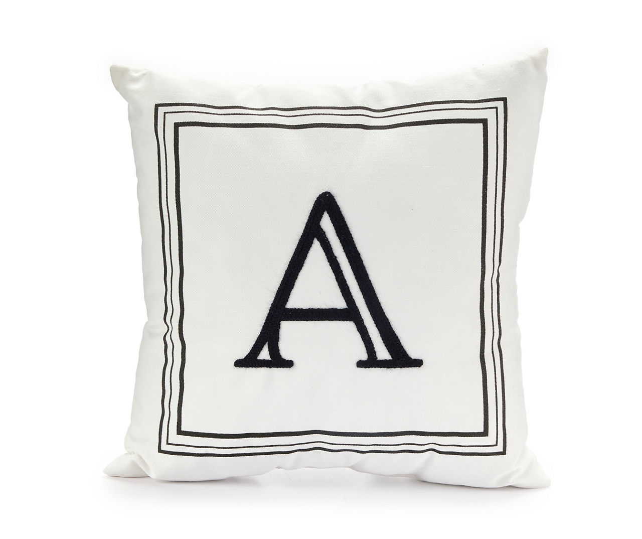 "A" White & Black Bordered Initial Square Throw Pillow