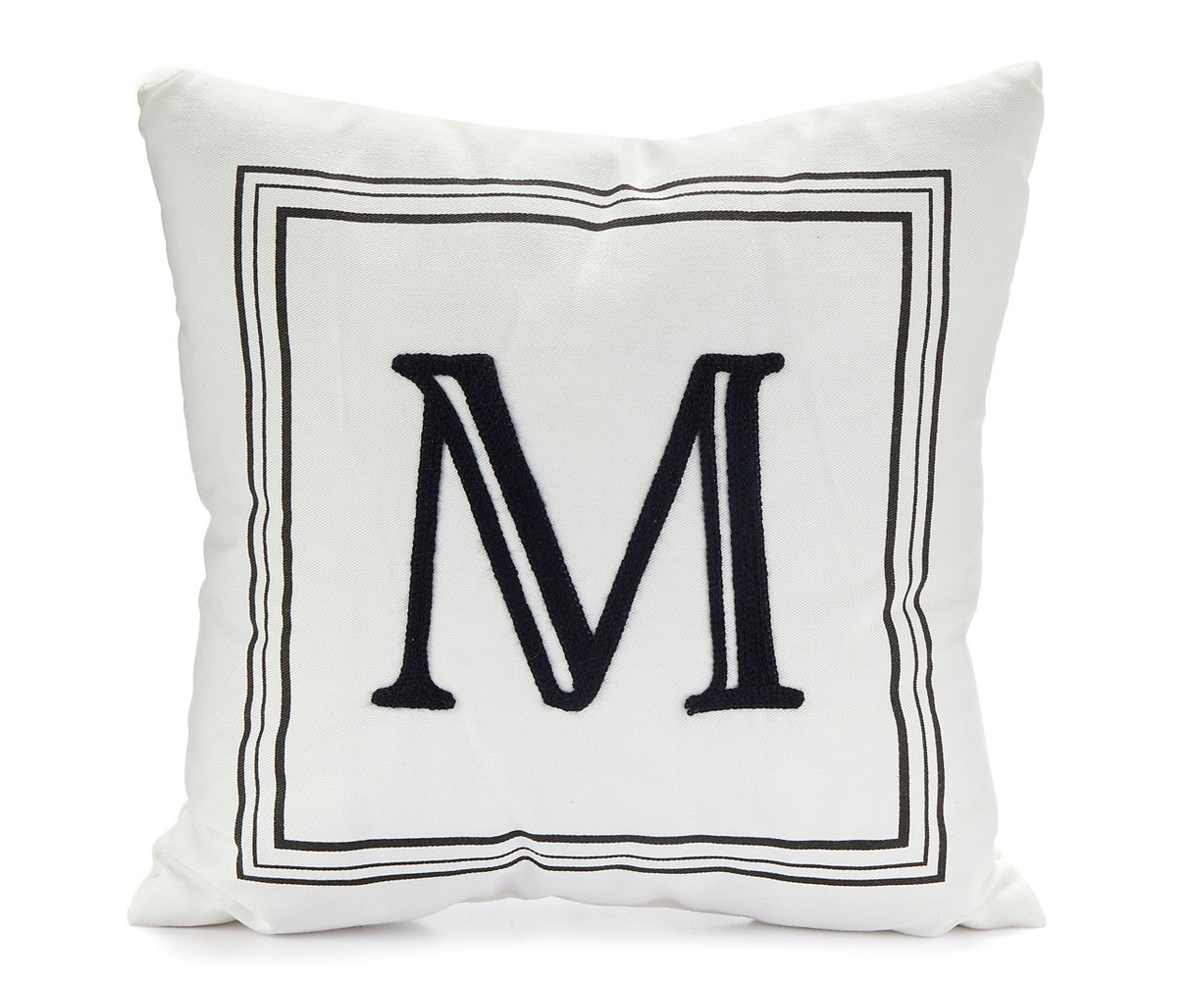 "M" White & Black Bordered Initial Square Throw Pillow