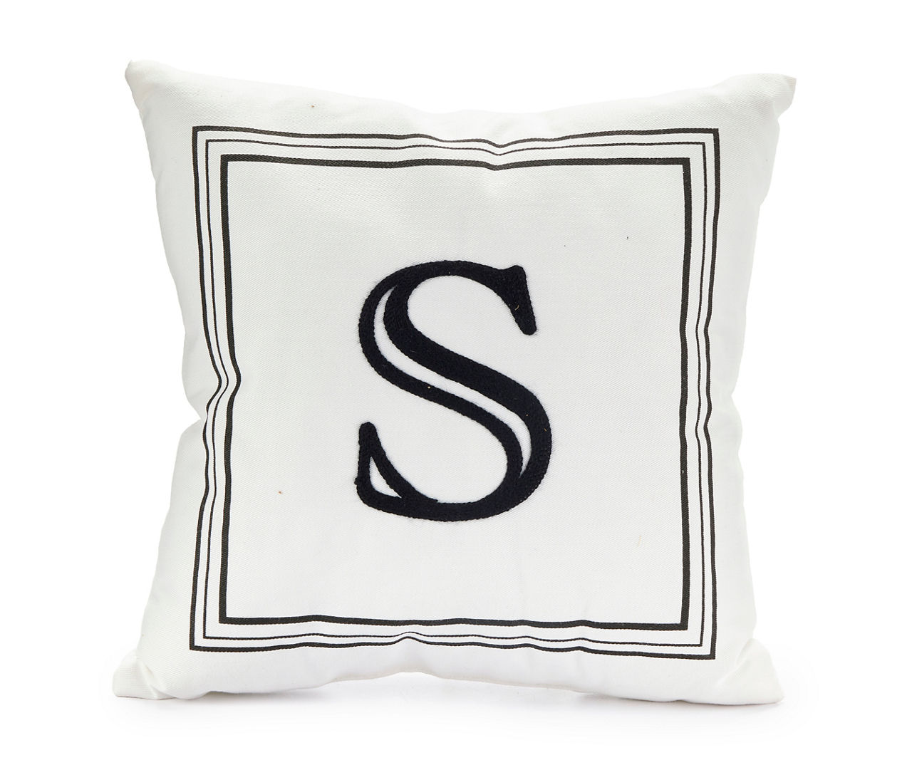 "S" White & Black Bordered Initial Square Throw Pillow