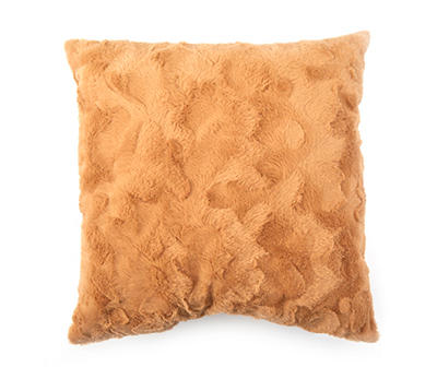 Doe Brown Textured Faux Fur Square Throw Pillow