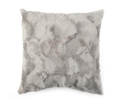 Ghost Gray Textured Faux Fur Square Throw Pillow