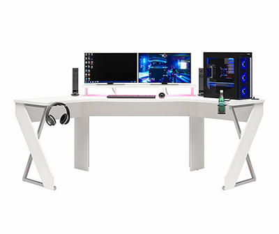 NTense Xtreme White LED Gaming Corner Desk with Riser & Wireless Charging