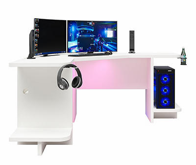 NTense Mod White LED Corner Gaming Desk