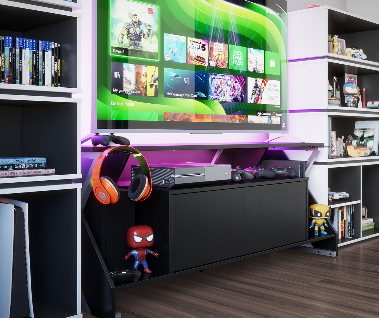 NTense Xtreme Black LED Gaming Console & TV Stand