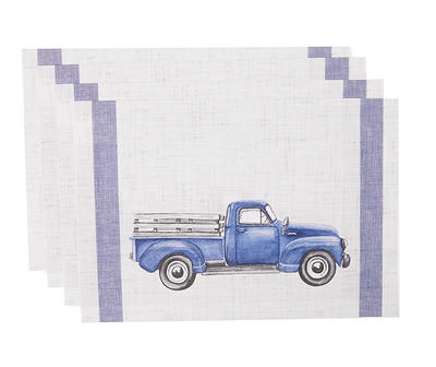 White & Blue Vintage Truck Placemats, 4-Pack