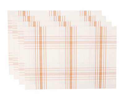 White & Tan Plaid Placemats, 4-Pack
