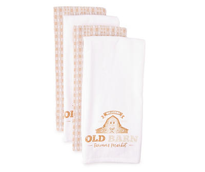 "Old Barn" White & Tan 4-Piece Kitchen Towels Set