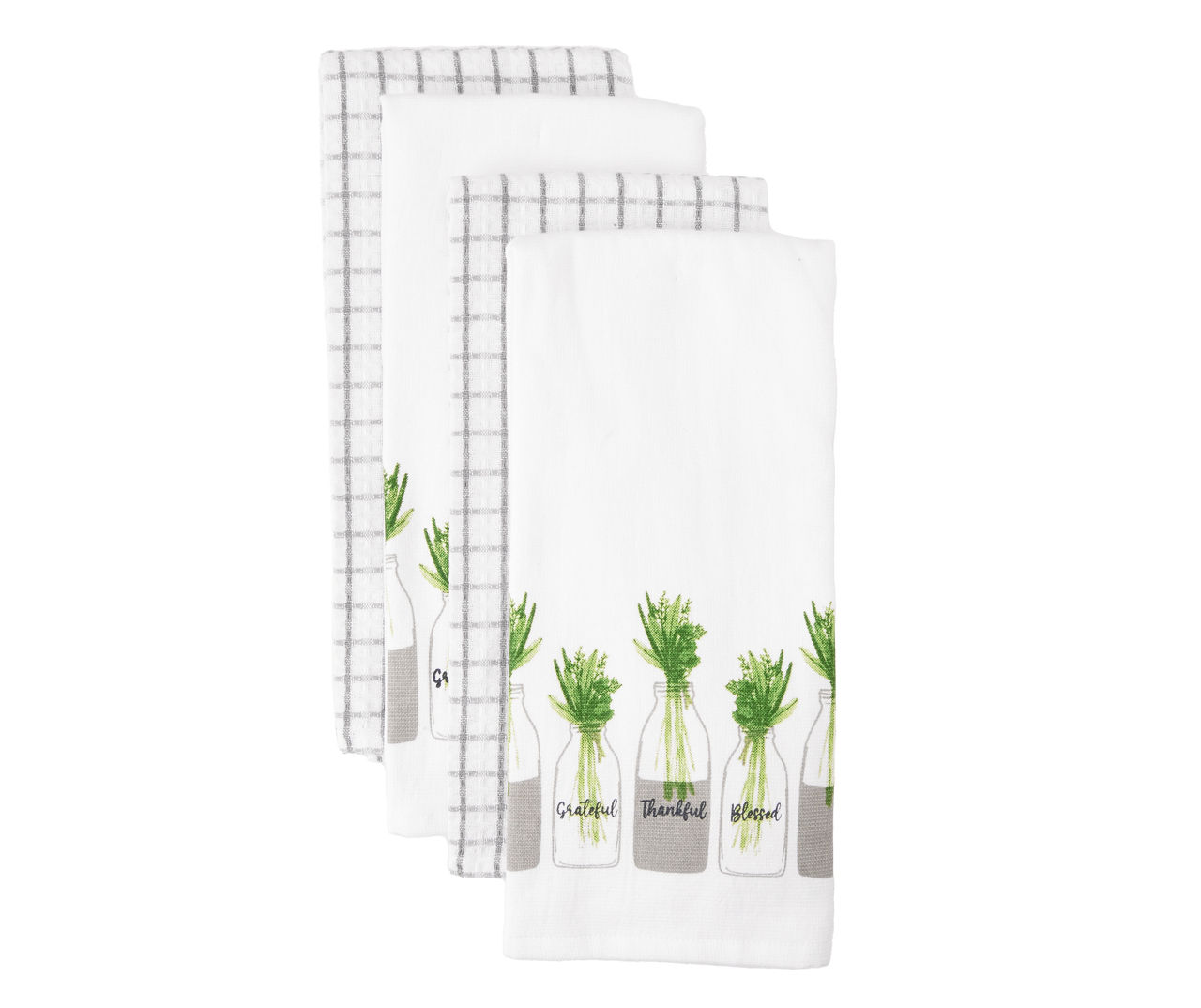 Gray & Green Plants & Plaid 4Piece Kitchen Towels Set Big Lots