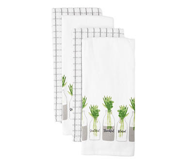 Gray & Green Plants & Plaid 4-Piece Kitchen Towels Set