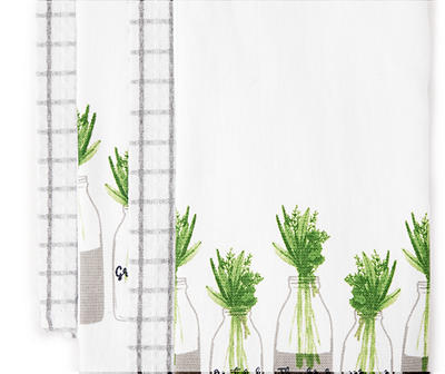 Gray & Green Plants & Plaid 4-Piece Kitchen Towels Set