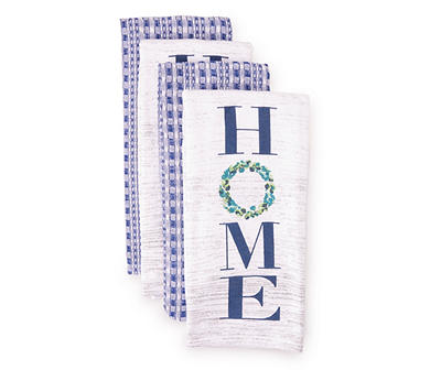 "Home" Blue & White 4-Piece Kitchen Towels Set