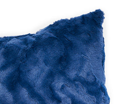Denim Blue Textured Faux Fur Square Throw Pillow
