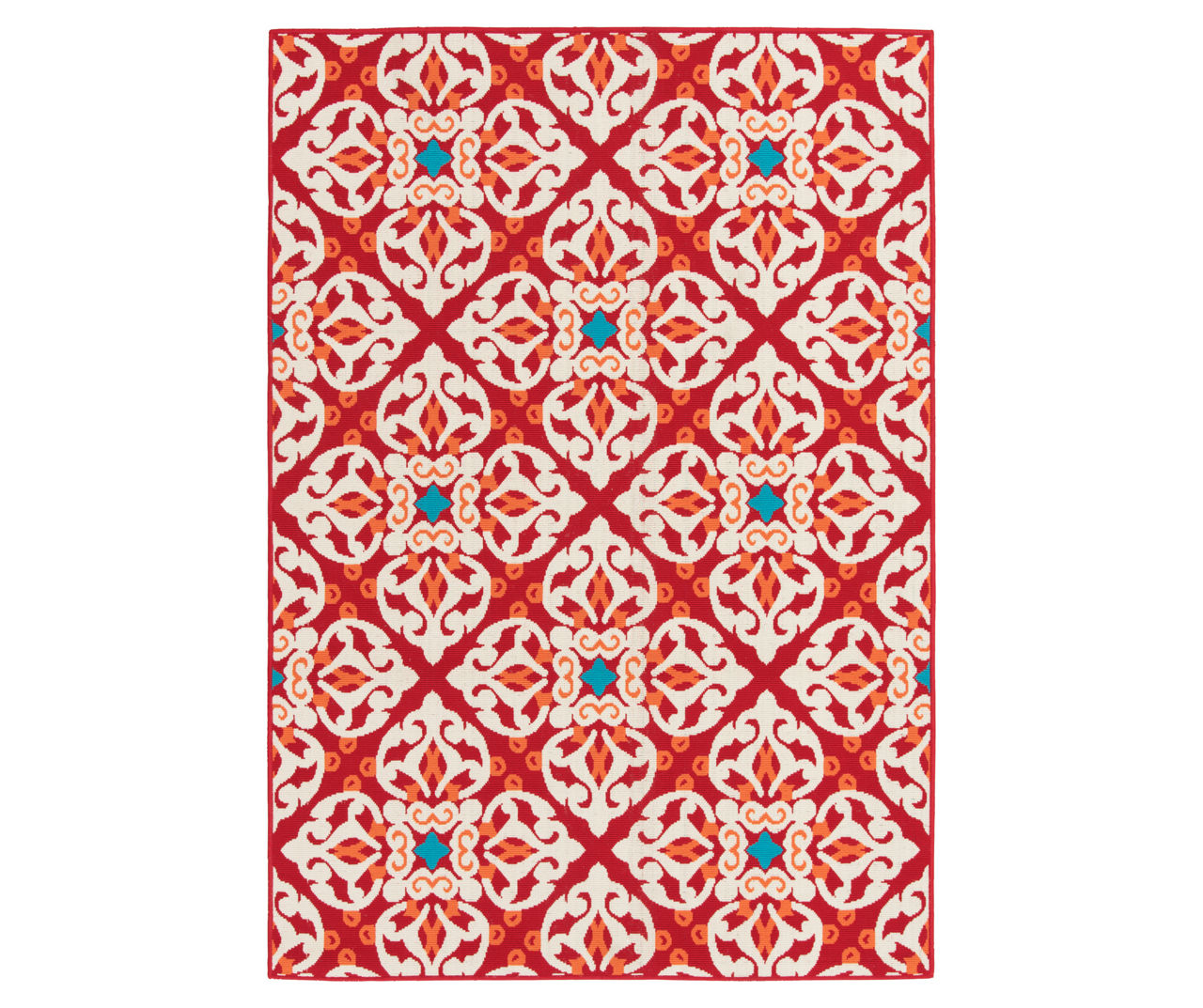 Rilassare Red & Orange Medallion Lattice Outdoor Area Rug, (6.5' x 9')