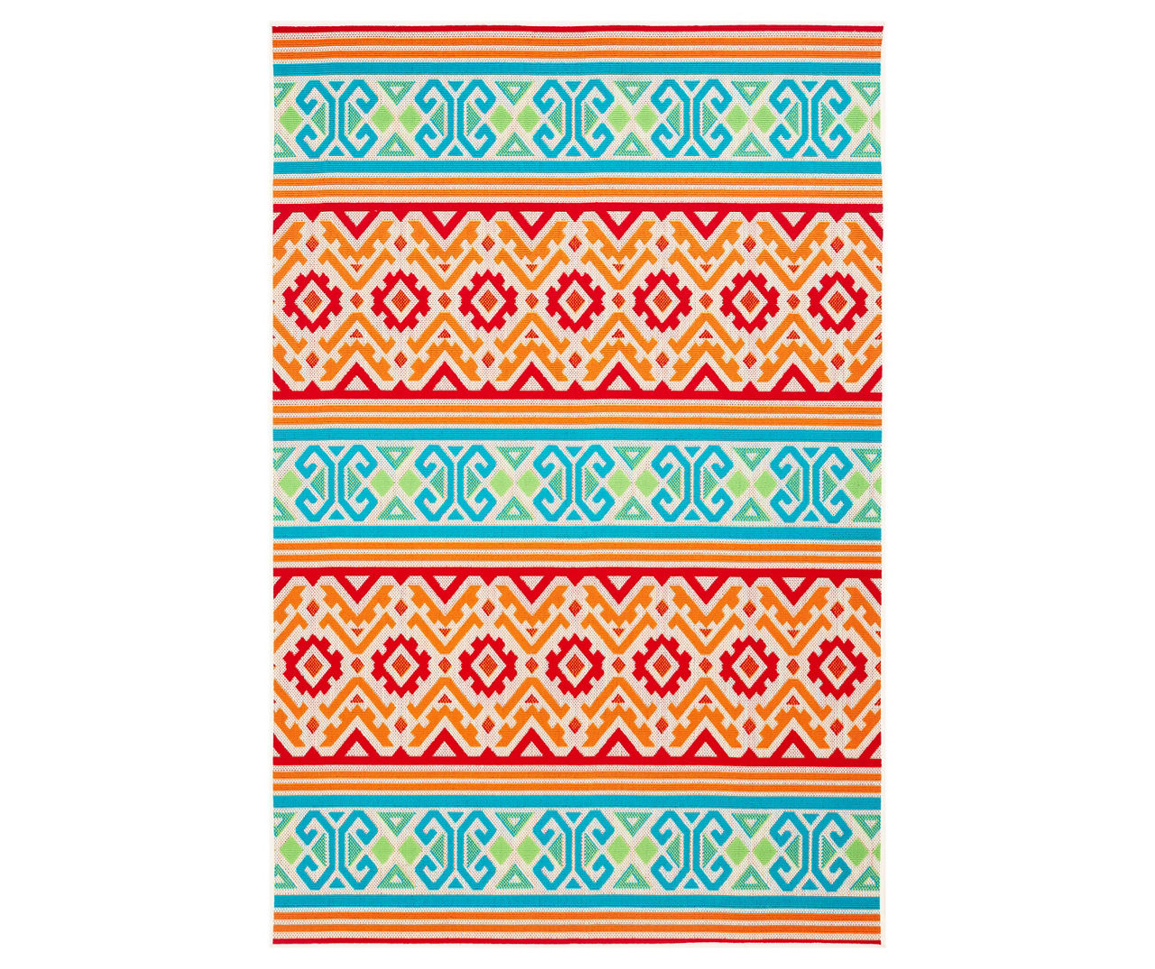 Emeliene Orange & Blue Geometric Linework Outdoor Area Rug, (6.5' x 9')
