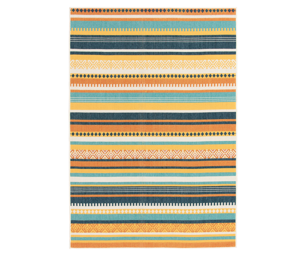 Sarisa Yellow & Blue Geometric Stripe Outdoor Area Rug, (6.5' x 9')