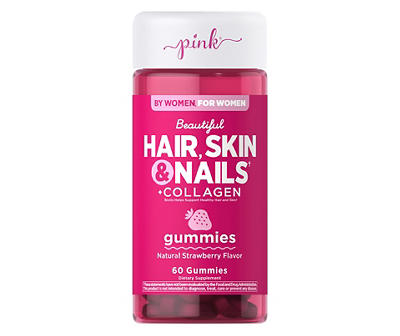 Pink Beautiful Hair, Skin & Nails Biotin & Collagen Gummies, 60-Count
