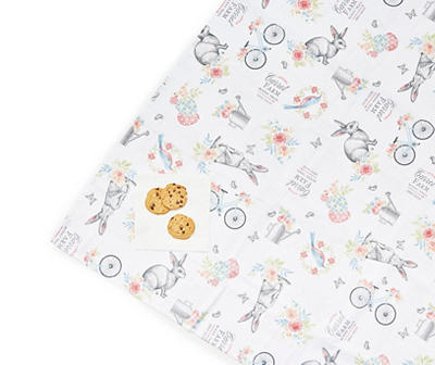White & Pastel Garden Bunny Fabric Tablecloth