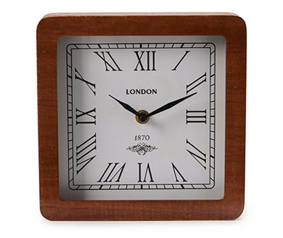 Brown & White Rounded-Edge Roman Numeral Tabletop Clock