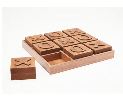 Brown Wood Block Decorative Tic-Tac-Toe Set