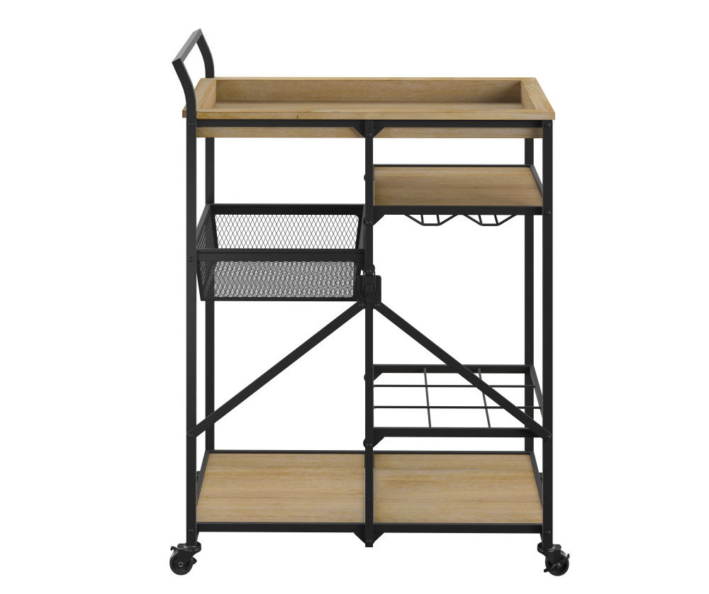Willow River Jayden Light Wood & Black Metal Rolling Folding Bar Cart