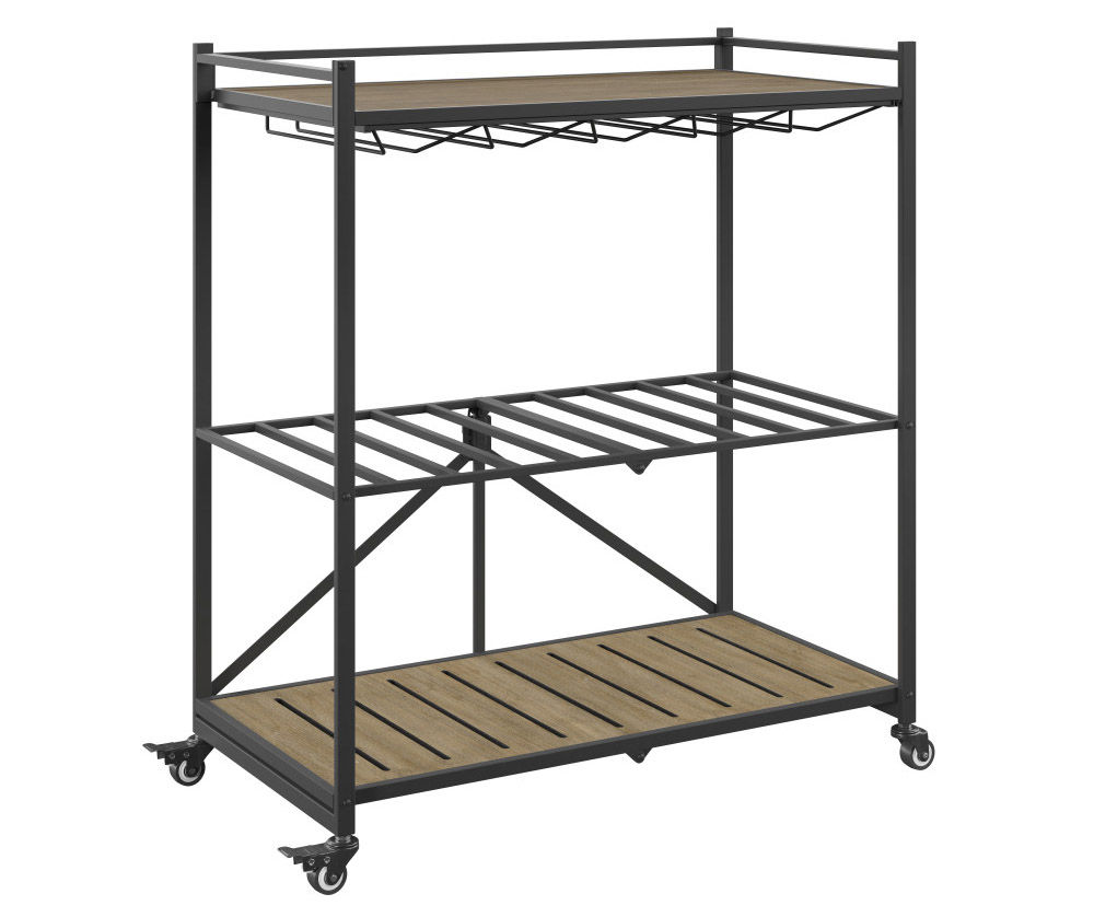 Jayden Taupe & Black Metal Folding Bar Cart
